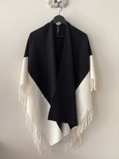 Lovely M&S Black & Ivory Wrap/Shawl with Fringe, Good Condition