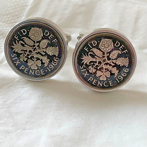 1966 black enamelled sixpence - 1966,
