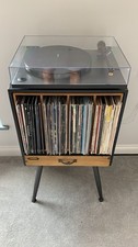 Wooden and Metal Record Player Stand with Drawer Vinyl Record Storage