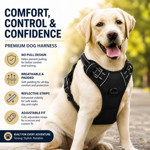 Reflective pull dog harness - dog,