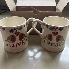 New Emma Bridgewater Joy Cup Mug Set BNWT Festive Robin Hearts Christmas Love