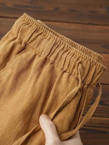 Men cotton linen wide - linen, leg