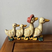 Vintage Door Stop Painted Cast Iron Duck Family Cute Retro Heavy