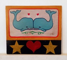 Folk Art Pair of Whales  The