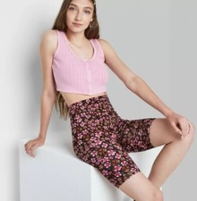 Womens Floral Stretch Bike Shorts Black/Pink - Wild Fable X-Small