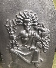 Antique vintage cast iron fire backplate Pagan man Celtic Norse god Wicca