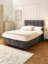 Remy End Lift Up Storage Ottoman Double Bed Grey Fabric Bedroom Furniture UK