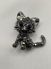 Black Crystal Cat Brooch