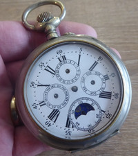 GOOD ANTIQUE MOON PHASE  GENTS   POCKET WATCH WORKING