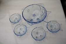 STOLZLE HERMANOVA BLUE CLEAR GLASS LARGE FISH SERVING BOWL & 4 x DESSERT DISHES