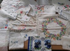 x159 Vintage JOBLOT Of Mixed  Embroidered table pieces Lot 20 crafts etc