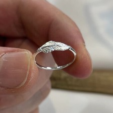 Sterling Silver Feather Ring Hallmark 925 Dainty Ring Boho Style Feather Ring