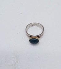 925 Silver Ring With 22K Gold Bezel Round Aquamarine Cabochon