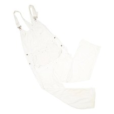 STRONGHOLD Mens White Cotton Dungarees Loose Fit Denim L W38 L32 Workwear