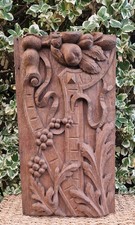 VTG Hand Carved Wood Panel  intricate Leaves Fruit Architectural Pattern READ
