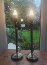 Pair Of Antique Brass Column Candlestick Table Lamps