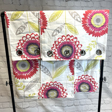 Next Curtains (x2) Beige Red Green Pink Bright Flowers (Drop 52") (Width 51")