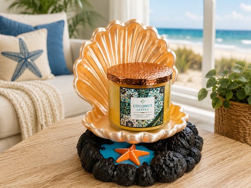 Coastal seashell candle holder - coastal,