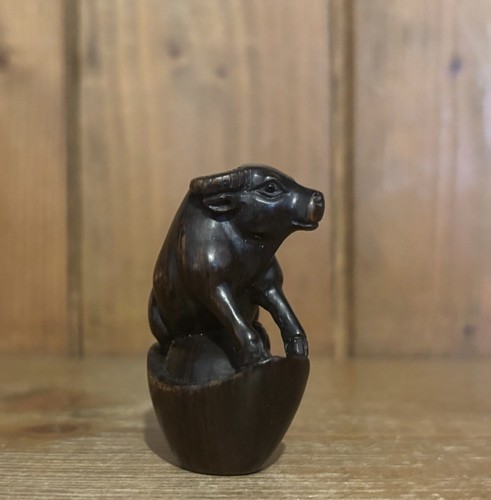 Vintage wooden carved bull - vintage,