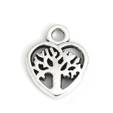 Tibetan Silver Charms Heart Small With Tree Of Life 12mm x 10mm 20pcs C151