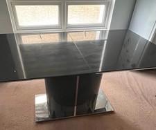 Modern Extendable Marble Dining Table(Graphite)with 6 Chrome Faux Leather Chairs