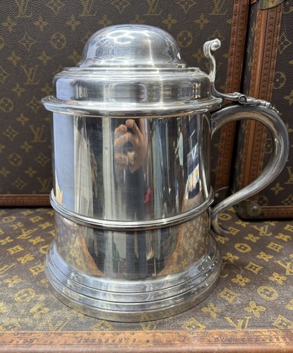 Silver plated tankard lidded - silver,