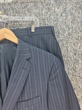 Tom James Men’s 2 Piece Wool Blue Pinstriped Suit 42R Jacket 35x31 Pants NICE!