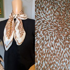 Vintage 60s Silk Square Ditsy Autumnal Leaf Orange Head Neck Scarf 70s 26"