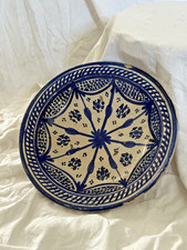 Antique Large Moroccan Blue/White Handmade Ceramic Bowl