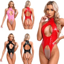 UK Women Wet Look PVC Leather