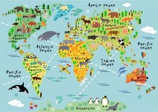 Animal World Map Kids School
