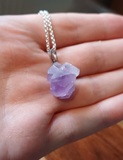 Lavender Amethyst Crystal Nugget Natural Rough Pendant Sterling Silver Chain