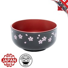 Japanese Lacquer Rice/Soup Bowl Black/Red Sakura Floral Dishwasher Safe Miso