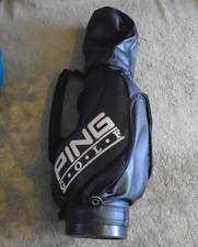 Ping Golf Bag Vintage Black w Rain Hood Cover strap Faux Leather Tour 6 Way