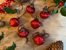 6 Small Red Crackle Glass