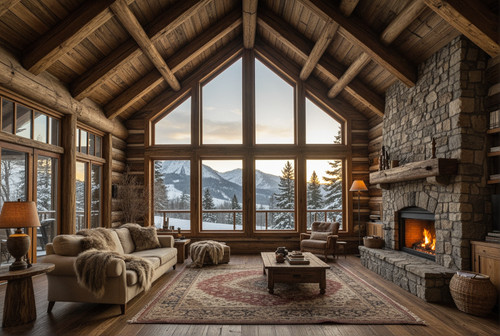 Large cozy rustic - rustic, living