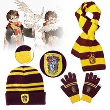 Harry Potter Gryffindor Slytherin Ravenclaw Hufflepuff Beanie Hat Scarf Glove