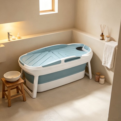 Foldable portable blue bathtub - foldable,