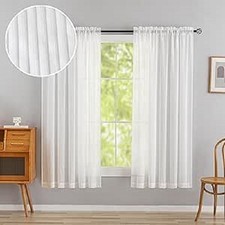 White Stripe Voile Curtain for Bedroom Net Curtains for Windows 72 inch Drop