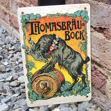 Enamel Sign Thomasbrau Bock - Paulaner Brewery German, Goat Image Rare Beer Sign