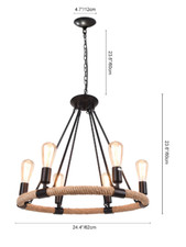 6-Light Modern Farmhouse wagon wheel light fixture Woven round chandelier