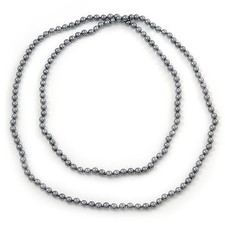 Grey Glass Bead Long Necklace