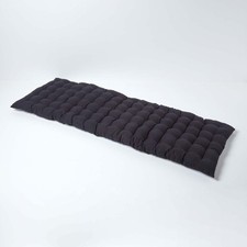 Black Garden Bench Cushion 3 Seater 143cm Tufted Cotton Pad Indoor Outdoor