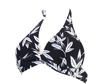 Retro 50s Bikini Top Black Floral Tropical Halter Neck Swimwear Holiday UK 10