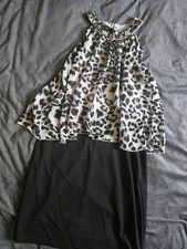 Lipsy London Black And Leopard Overlay Layered Dress - UK Size 12