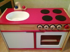  Wooden Pintoy toy oven cooker Stove and Sink play set kitchen girls boys red 