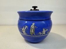 Vintage Aonian Reg British Made Tobacco Jar Blue & White Grecian Style