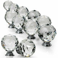 CLEAR CRYSTAL DIAMOND GLASS DOOR KNOBS CUPBOARD DRAWER FURNITURE HANDLE CABINET