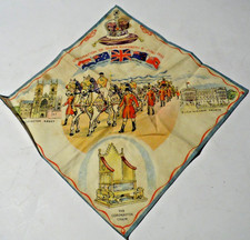 Vintage souvenir handkerchief Coronation of Elizabeth II June 1953 23cm x 23cm