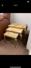 Vintage French Style Brass Marble And Onyx Nest of Tables
